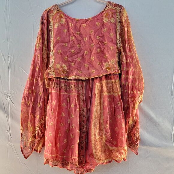 NWT Label Ritu Kumar 100% Viscose Pink Floral Sakshki Mini Dress Split Sleeve M - Picture 6 of 11